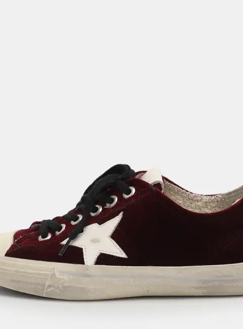 Golden Goose V-Star Size 37 Burgundy Velvet Low Top Sneakers