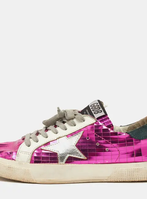 Golden Goose May Size 38 Metallic Pink/White Leather Low Top Sneakers