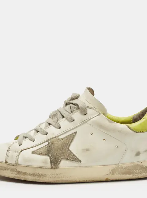 Golden Goose Super Star Size 36 White/Yellow Leather Lace Up Sneakers