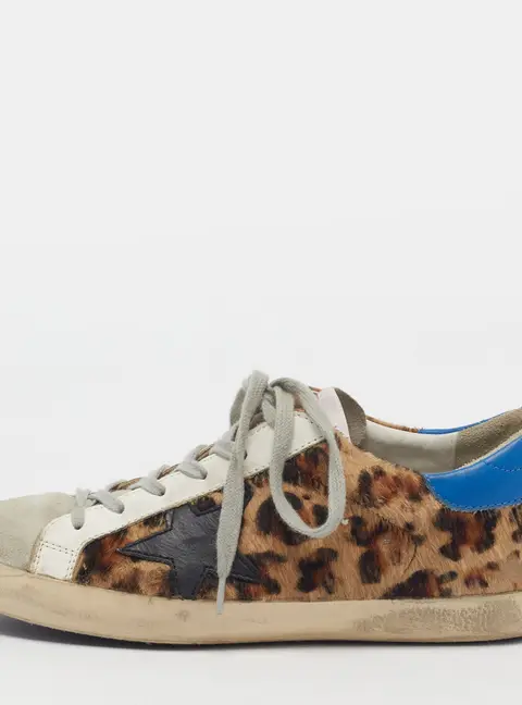 Golden Goose Super Star Size 38 Multicolor Calf Hair and Suede Lace Up Sneakers