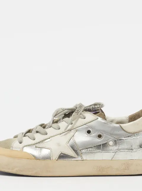 Golden Goose Superstar Size 36 White/Grey Leather and Suede Low Top Sneakers