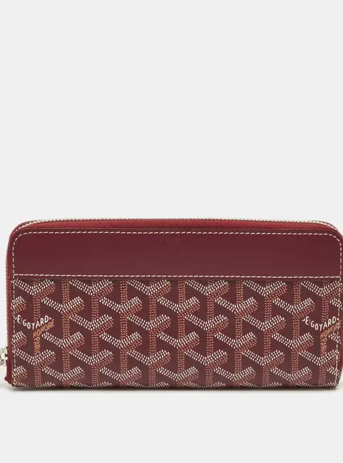 Goyard Matignon Burgundy Coated Canvas and Leather Zip Around