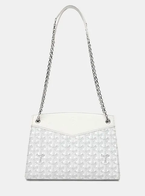 Goyard Louette PM White Goyardine Canvas Leather Shoulder Bag