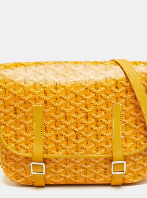 Goyard Belvedere MM Yellow Goyardine Coated Canvas and Leather Saddle Bag