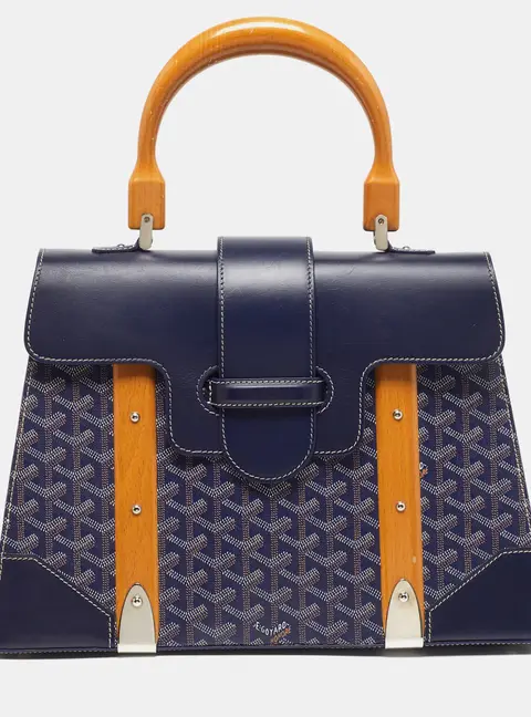 Goyard Saigon MM Navy Blue Goyardine Coated Canvas and Leather Top Handle Bag