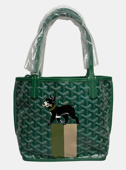 Goyard Anjou Mini Green Hulot Junior Print Goyardine Canvas Tote Bag