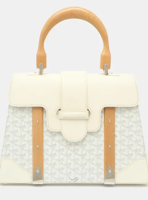 Goyard Saigon MM White Goyardine Coated Canvas and Leather Top Handle Bag