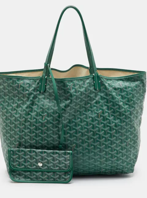 Goyard Saint Louis GM Green Goyardine Coated Canvas and Leather Tote