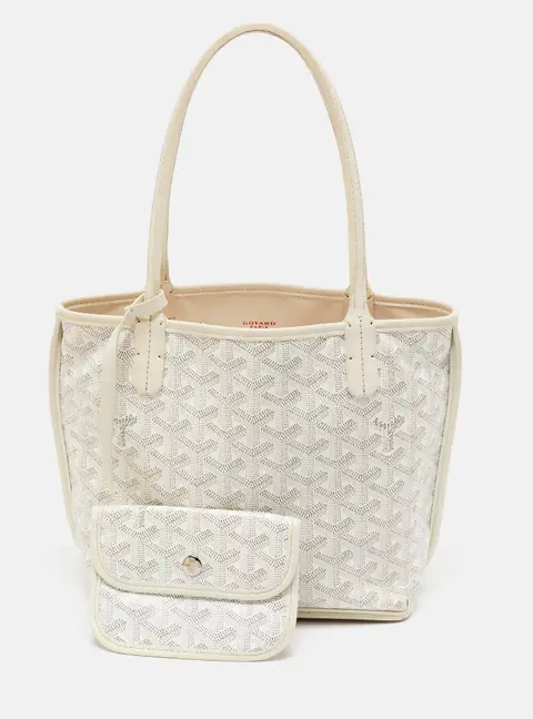 Goyard Anjou Mini Reversible White Goyardine Coated Canvas and Leather Bag
