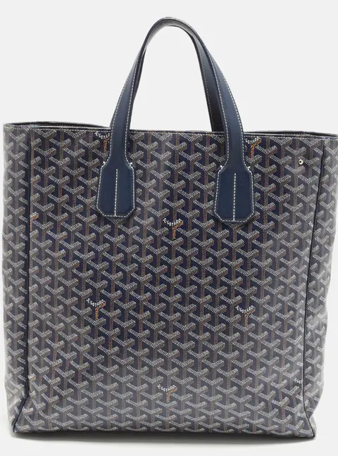 Goyard Voltaire Navy Blue Goyardine Coated Canvas and Leather Tote