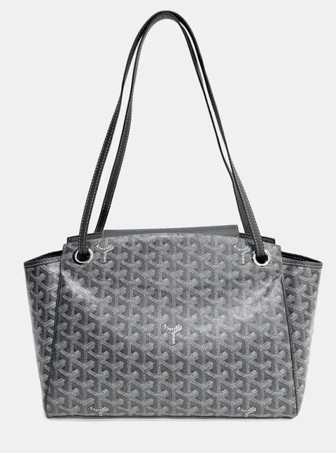 Goyard Louette PM Grey Goyardine Canvas Leather Shoulder Bag