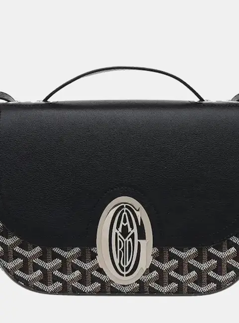 Goyard 233 PM Black Goyardine Canvas Chevroches Calfskin Leather Shoulder Bag