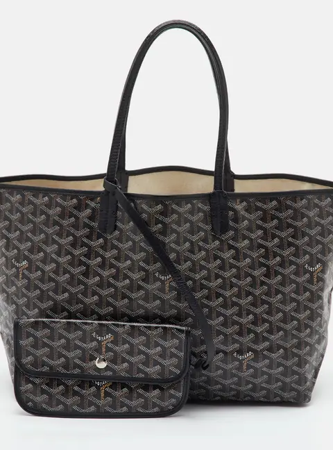 Goyard Saint Louis PM Black Goyardine Coated Canvas and Leather Tote
