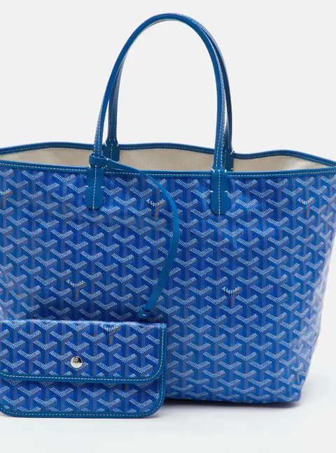Goyard Saint Louis PM Blue Goyardine Coated Canvas and Leather Tote