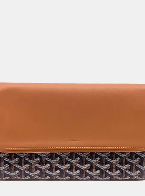 Goyard Saint Marie PM Black Brown Goyardine Canvas Leather Clutch Bag