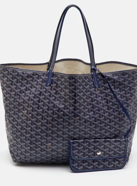 Goyard Saint Louis GM Blue Goyardine Coated Canvas and Leather Tote