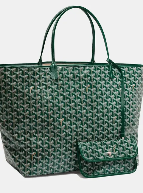 Goyard Saint Louis GM Green Goyardine Coated Canvas and Leather Tote