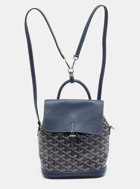 Goyard Alpin Mini Navy Blue Goyardine Coated Canvas and Leather Backpack