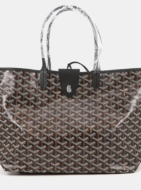 Goyard Saint Louis PM Black Goyardine Canvas Leather Tote Bag