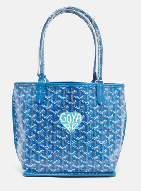 Goyard Anjou Mini Blue Goyardine Coated Canvas and Leather Tote