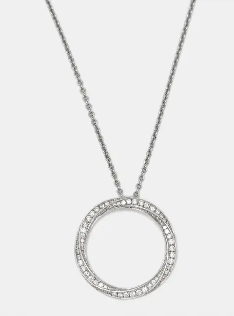 Graff Spiral Pave Diamonds 18k White Gold Medium Model Pendant Necklace
