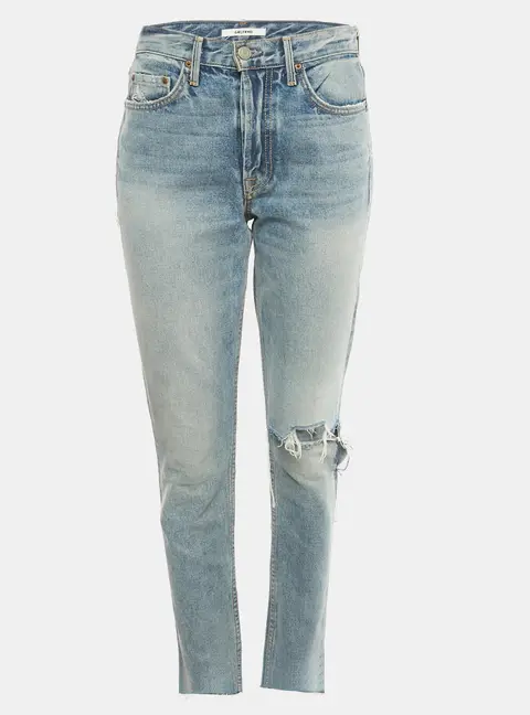 Grlfrnd Navy Blue Ripped Denim Karolina Jeans S Waist 28"