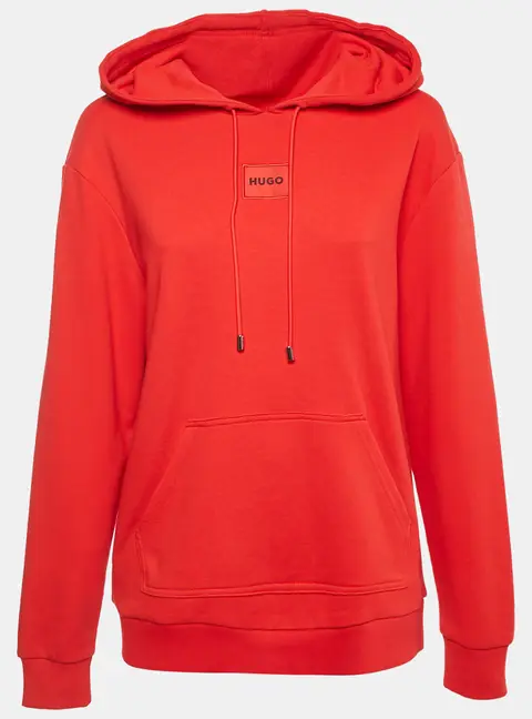 Hugo Boss Red Logo Applique Cotton Knit Hooded Sweatshirt S