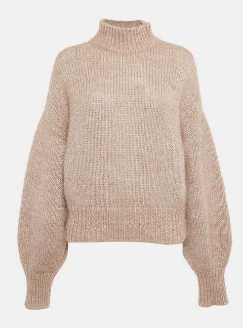 Hugo Boss Beige Lurex Knit Wool Blend High Neck Sweater S