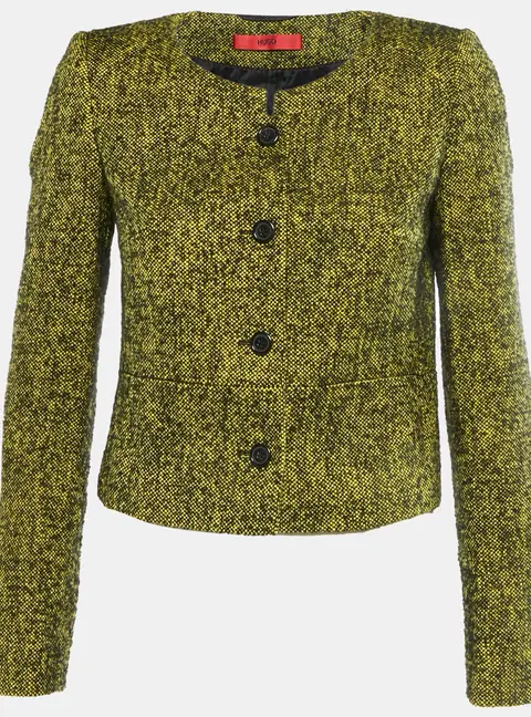 Hugo Boss Yellow/Black Boucle Collarless Jacket S