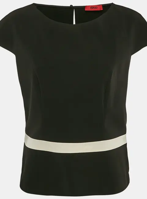 Hugo Boss Black Crepe Contrast Trim Cotine Top L