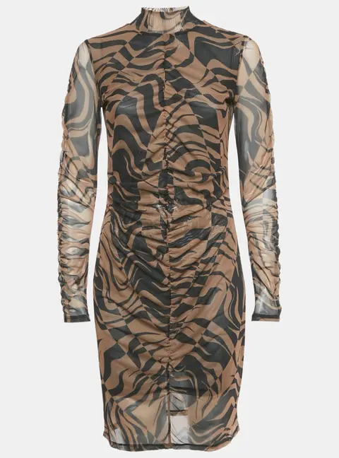 Hugo Boss Brown Printed Stretch Mesh Ruche Short Dress L