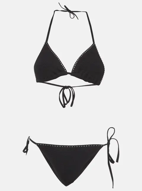 Hunza G Black Crinkle Jersey G Gina Swarovski 2 pc Bikini One Size