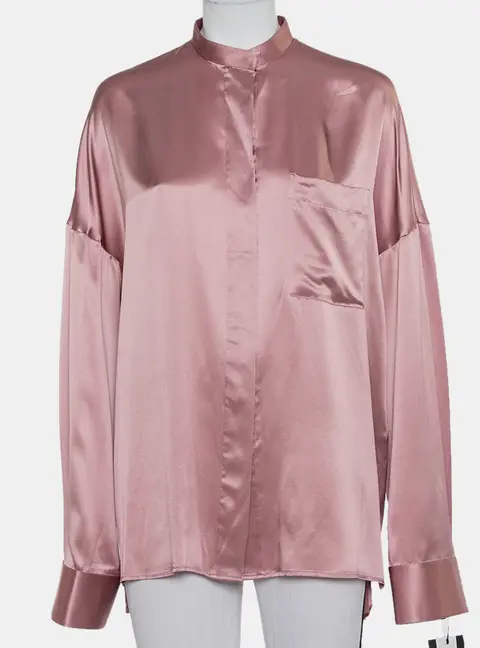 Haider Ackermann Pink Silk Satin Stand Collar Drop Shoulder Detail Dali Shirt M
