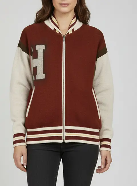 Halfboy Brown Intarsia Wool Knit Varsity Jacket S