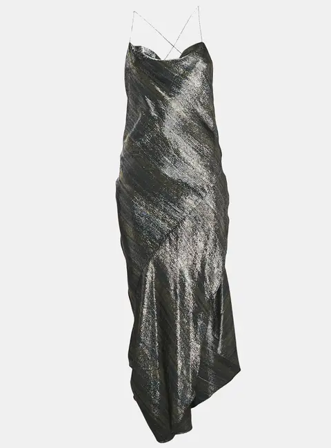 Haney Metallic Lurex Silk Blend Asymmetric Maxi Slip Dress M