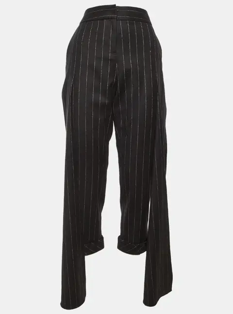 Hellessy Black Pin Striped Wool Overlay Detail Cropped Trousers M/Waist 32"