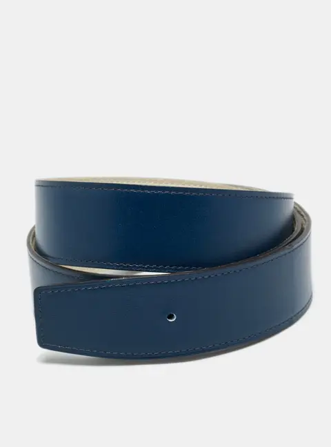 Hermes Bleu de Malte/Craie Box and Togo Leather Reversible Belt Strap 95 CM