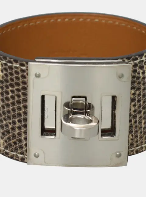 Hermes Kelly Brown Lizard Dog Bracelet PHW