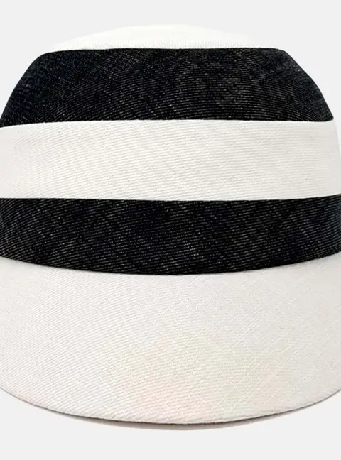 Hermes Black,/White Cotton Linen Hat
