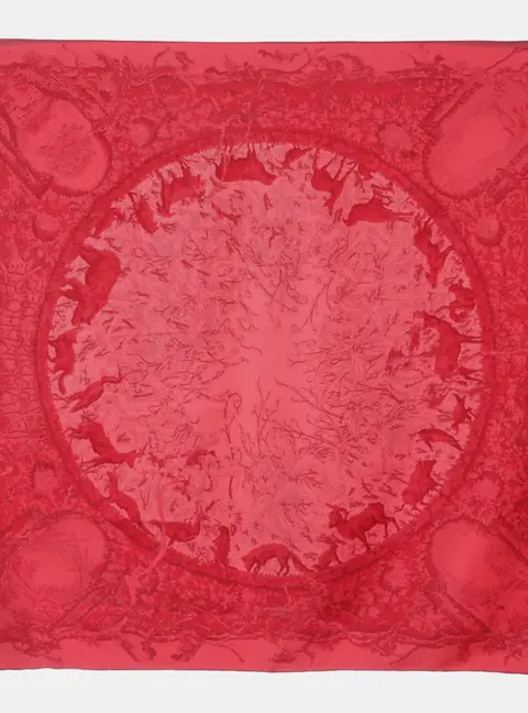 Hermes Jardin Des M&eacute;tamorphozes Red Silk Scarf