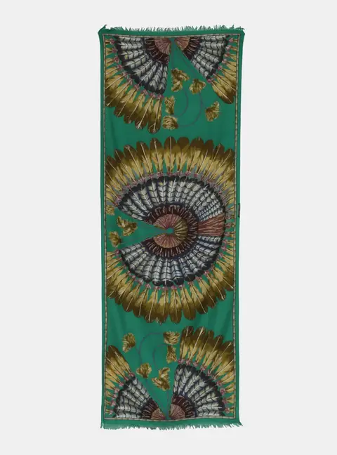 Hermes Brown/Green Silk Fringe Scarf