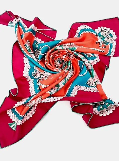 Hermes Red Multicolor Silk Scarf