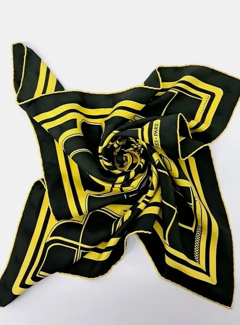 Hermes Black Yellow Silk Scarf