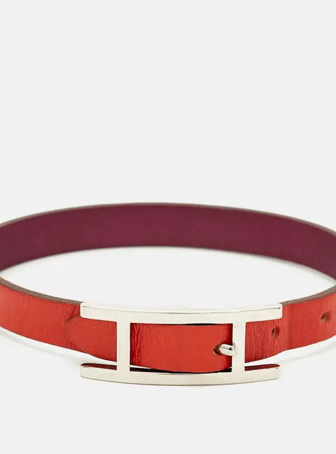 Herm&egrave;s Behapi Orange/Purple Leather Palladium Finish Reversible Bracelet M