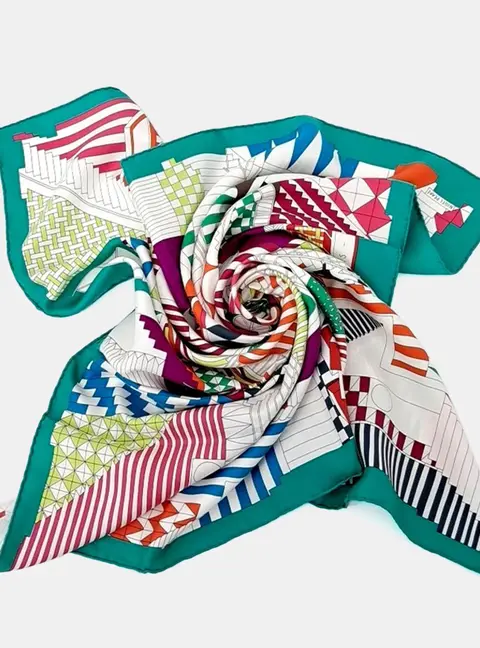 Hermes Green/Multicolor Silk Scarf