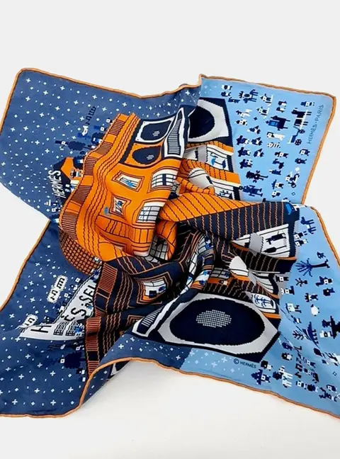 Hermes Blue, Multicolor Silk Petite Scarf