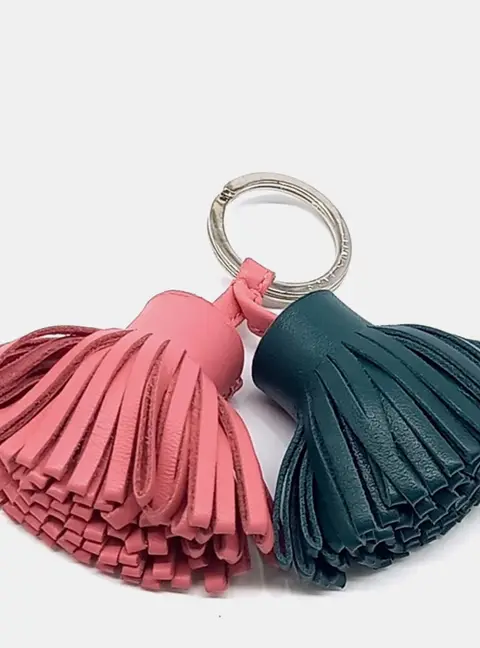 Hermes Green, Pink Leather Carmen Duo Tassel Keyring