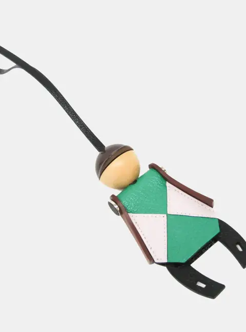 Hermes Barenia Leather Chevre Myzore Leather Handbag Charm Brown Green Light Pink Jockey Charm