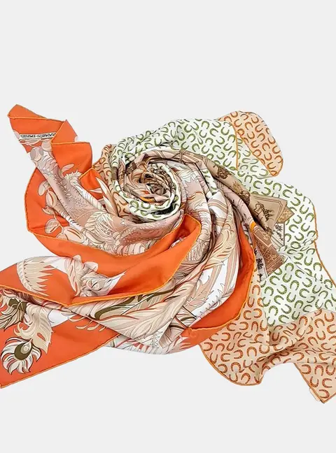 Hermes Multicolor/Orange Silk Scarf