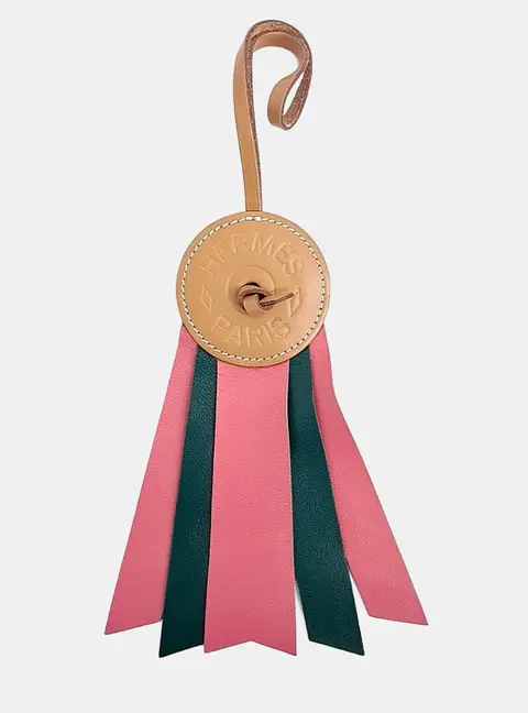 Hermes Paddock Plot Green/Pink Leather Bag Charm